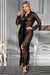 Black Sexy Mesh Eyelash Lace Long Nightgown with Belt