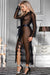 Black Sexy Mesh Eyelash Lace Long Nightgown with Belt