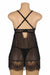Black Sexy Eyelash Lace Mesh Cross Straps Push Up Nightdress