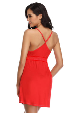 Sexy Modal Lace Deep V Neck Suspender Nightdress