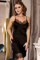 Black Sexy Satin Eyelash Lace Suspender Nightdress