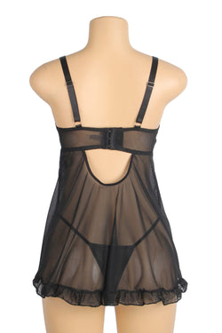 Black Sexy Mesh Embroidery Lace Lift Bra Suspender Nightdress