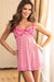 Pink Sexy Mesh Embroidery Lace Lift Bra Suspender Nightdress