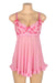 Pink Sexy Mesh Embroidery Lace Lift Bra Suspender Nightdress