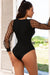 Black Sexy Deep V Neck Polka Dot Mesh Long Sleeves Open Crotch Bodysuit