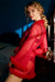 Robe courte rouge sexy en maille de fourrure de vison avec ceinture