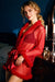 Robe courte rouge sexy en maille de fourrure de vison avec ceinture