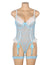 Cyan Sexy Lace Bow Crotchless Garter Bodysuit
