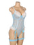 Cyan Sexy Lace Bow Crotchless Garter Bodysuit