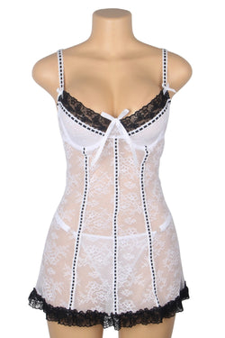 White Sexy Lace Ruffled Suspender Nightdress