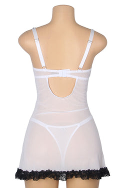 White Sexy Lace Ruffled Suspender Nightdress