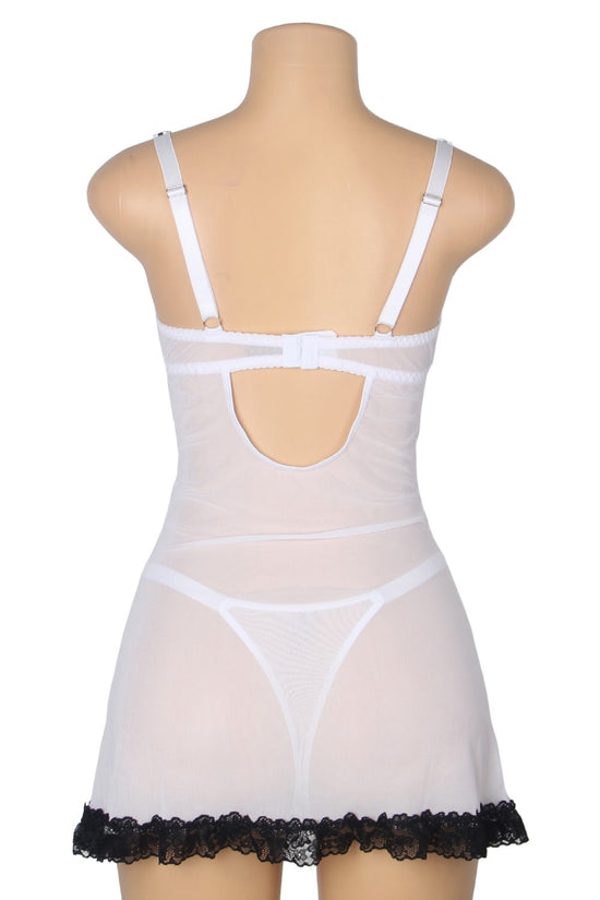 White Sexy Lace Ruffled Suspender Nightdress