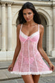 Pink Sexy Lace Ruffled Suspender Nightdress