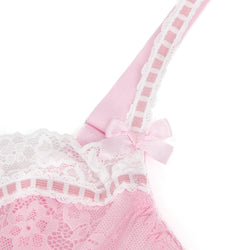 Pink Sexy Lace Ruffled Suspender Nightdress