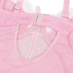 Pink Sexy Lace Ruffled Suspender Nightdress