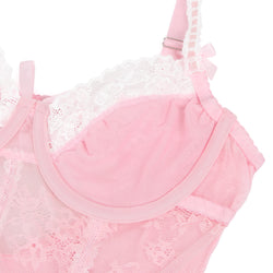 Pink Sexy Lace Ruffled Suspender Nightdress