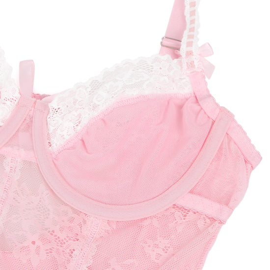 Pink Sexy Lace Ruffled Suspender Nightdress