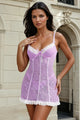Purple Sexy Lace Ruffled Suspender Nightdress