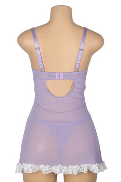 Purple Sexy Lace Ruffled Suspender Nightdress