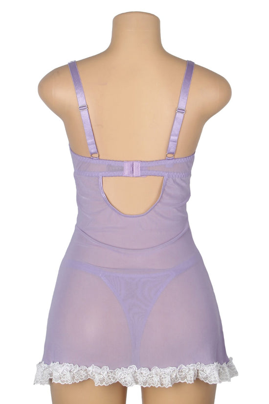 Purple Sexy Lace Ruffled Suspender Nightdress