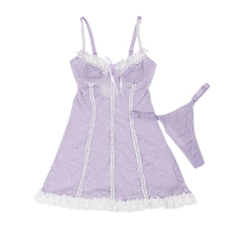 Purple Sexy Lace Ruffled Suspender Nightdress