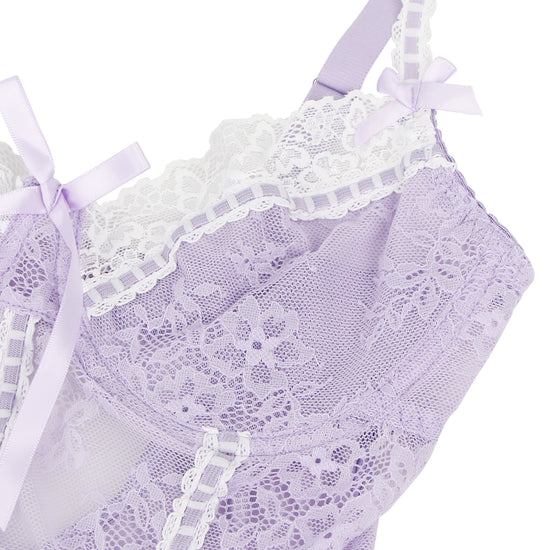 Purple Sexy Lace Ruffled Suspender Nightdress