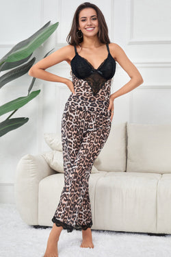 Sexy Leopard Lace Suspender Pajama Set