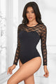 Black Sexy Swim Cloth Lace Long Sleeves Open Crotch Bodysuit