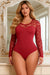 Red wine Sexy Swim Cloth Lace Long Sleeves Open Crotch Bodysuit
