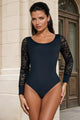 Black or white Sexy Swim Cloth Lace Sleeves Round Neck Open Crotch Bodysuit