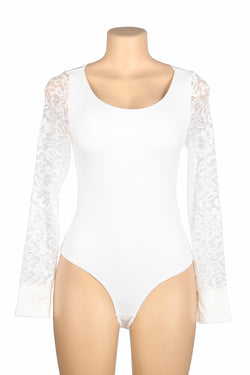 Black or white Sexy Swim Cloth Lace Sleeves Round Neck Open Crotch Bodysuit