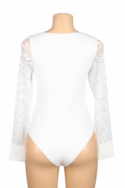 Black or white Sexy Swim Cloth Lace Sleeves Round Neck Open Crotch Bodysuit