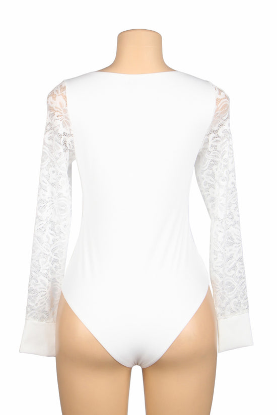 Black or white Sexy Swim Cloth Lace Sleeves Round Neck Open Crotch Bodysuit