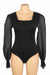 Black Sexy Swim Cloth Chiffon Puff Sleeves Square Neck Open Crotch Bodysuit