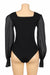 Black Sexy Swim Cloth Chiffon Puff Sleeves Square Neck Open Crotch Bodysuit