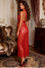 Vestido de noche con cuello halter de encaje sexy rojo