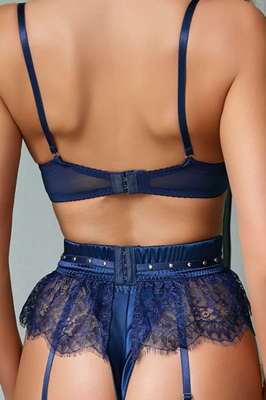 Midnight Stars Lingerie Set – Midnight Blue Lace & Jewel Details