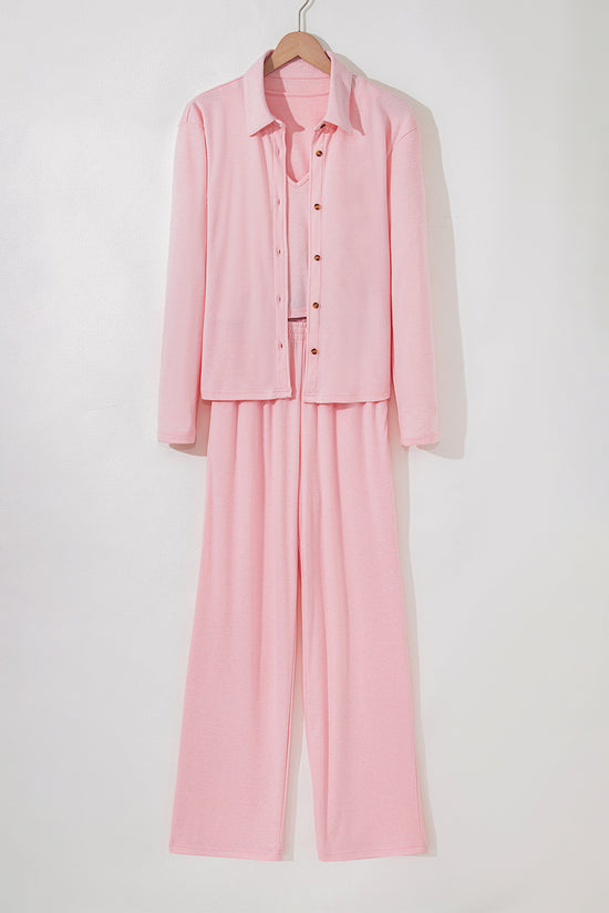 Ensemble de salon en tricot confortable en rose clair 3 pièces en rose clair