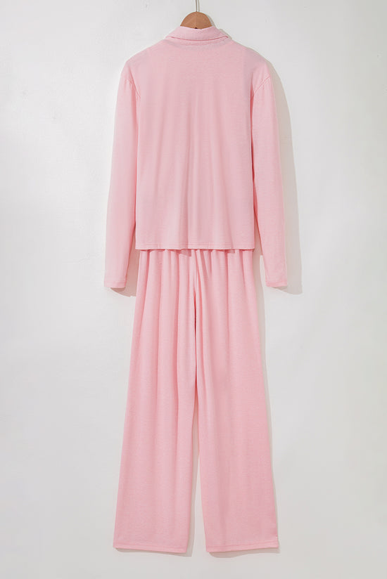 Ensemble de salon en tricot confortable en rose clair 3 pièces en rose clair