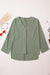 Green V Neck 3/4 Sleeve High Low Hem Shirt