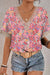 Blusa a manica corta con rivestimento in pizzo rosa