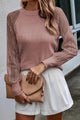 Apricot Striped Mesh Long Sleeve Crewneck Ribbed Top