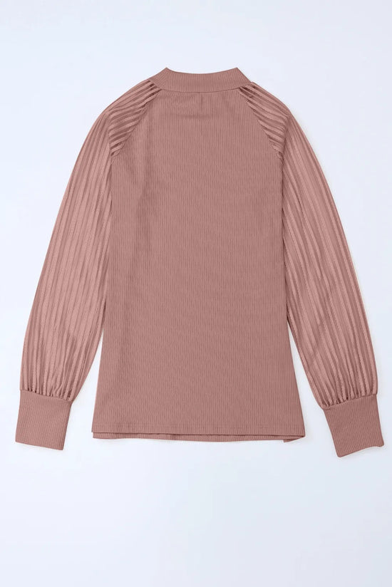 Apricot Striped Mesh Long Sleeve Crewneck Ribbed Top