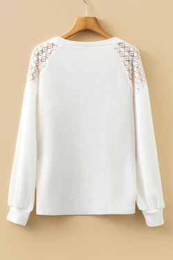 White Lace Long Sleeve Textured Pullover