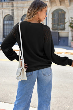 White Lace Long Sleeve Textured Pullover