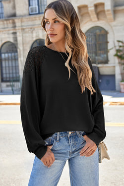 White Lace Long Sleeve Textured Pullover