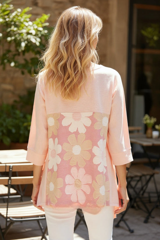 Costura de retalhos de flores rosa exposto de grande tamanho alto topo baixo