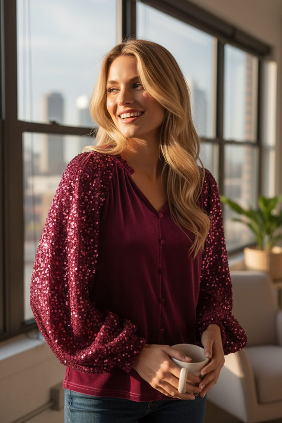 Rosso Dahlia patchwork patchwork bottoni in velluto in alto