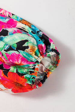 Manga de burbujas de estampado floral multicolor en cuello vecino con almohadillas