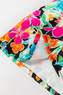 Manga de burbujas de estampado floral multicolor en cuello vecino con almohadillas